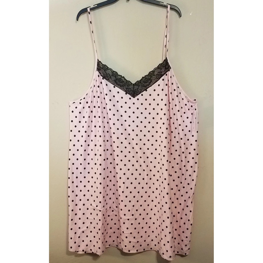 Joyspun Women Chemise‎ Nightgown 4X Pink Black Dots Lace Sleepshirt Lingerie NEW